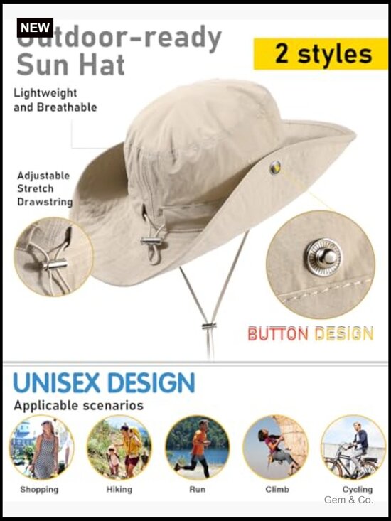 Waterproof Bucket Rain Hat UPF50+ Wide Brim Summer Sun Hat Foldable Floppy main image 3
